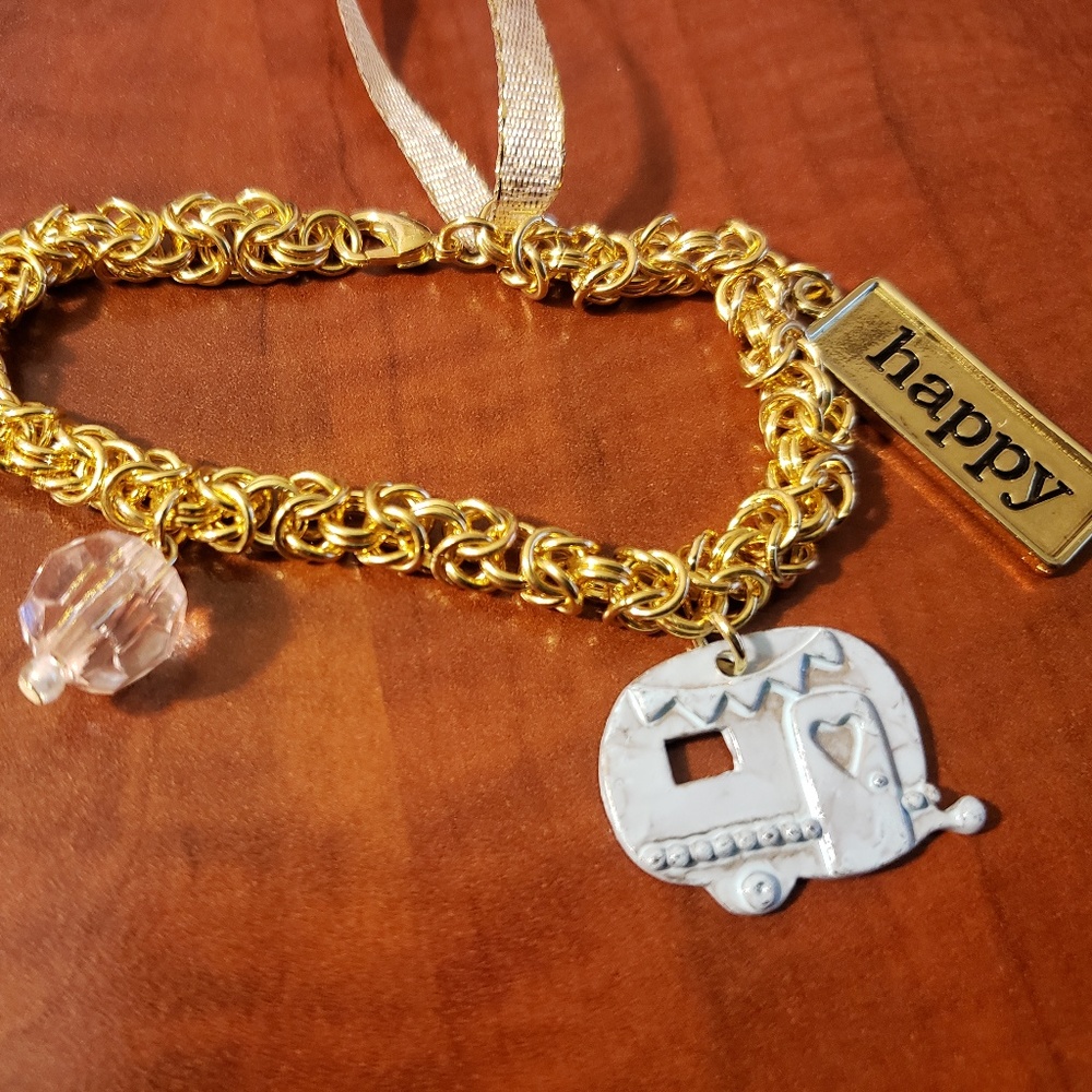 Handmade "Happy Camper" Charm Byzantine Bracelet